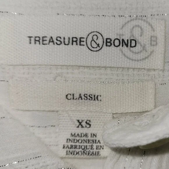 Treasure & Bond Button Up Blouse Ivory W/Silver Thread Collared Women's Size XS - Picture 13 of 15